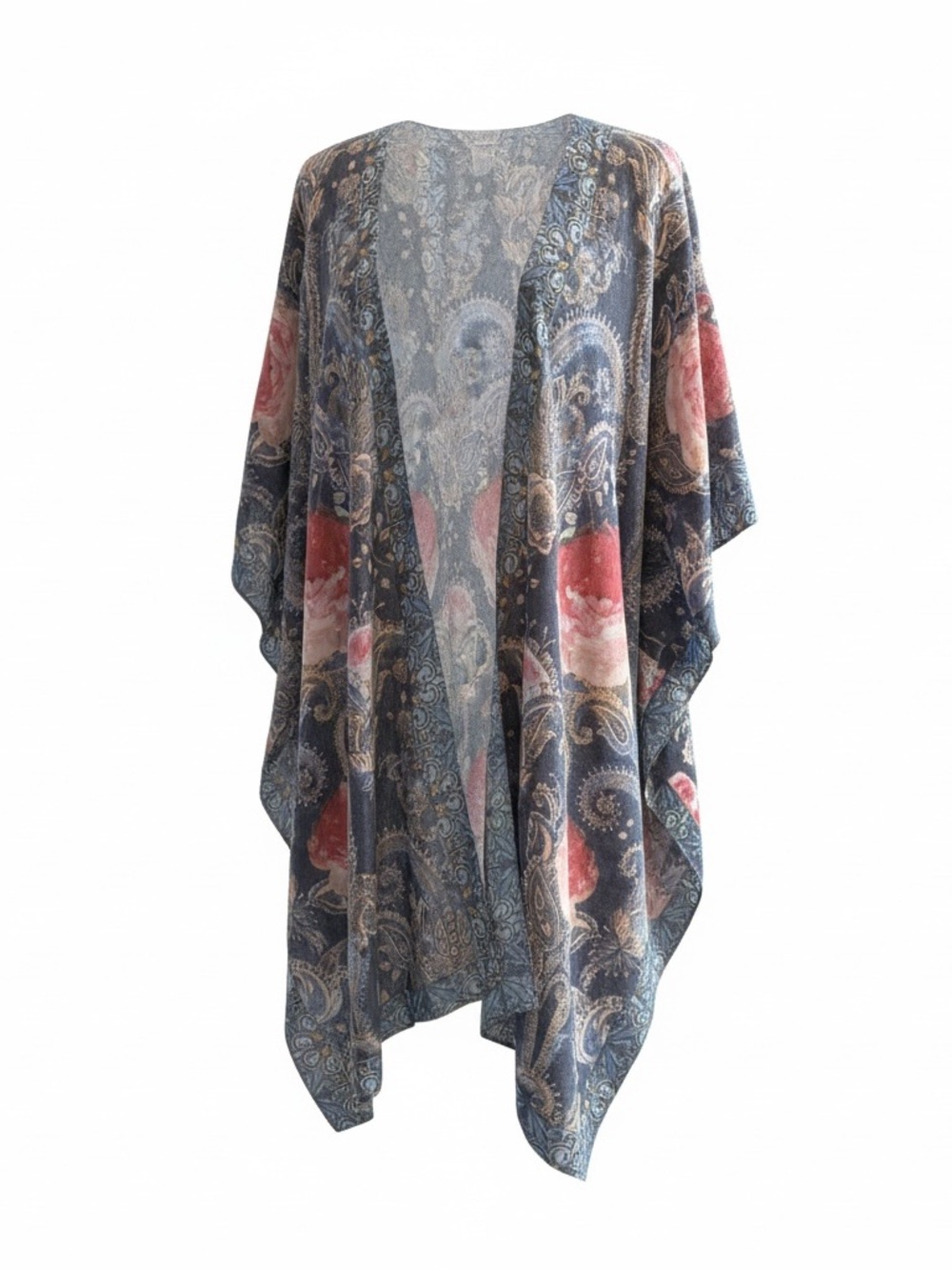 J&C Sunny Boho Floral Paisley Kimono Cardigan One Size Sheer festival beach